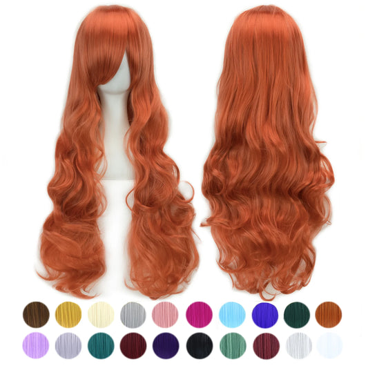 30 Colors 32inch Synthetic Hair Long Wavy Women's Wig Black Pink Red Wigs Party Hairpieces Orange Cosplay Wig Perruque